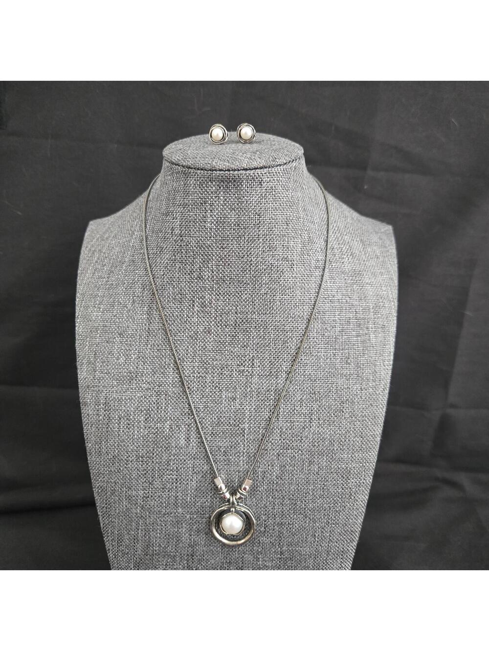 Magnolia Sterling Silver Pearl Necklace Earrings Set Modernist Jewelry Israel